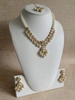 White Gold Kundan Meenakari Pearl Set, 9 of 12