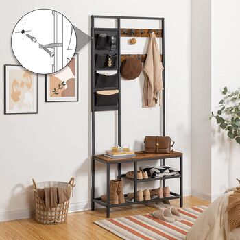Rack Stand Bench Shelves Storage Unit With Hooks, 3 of 9
