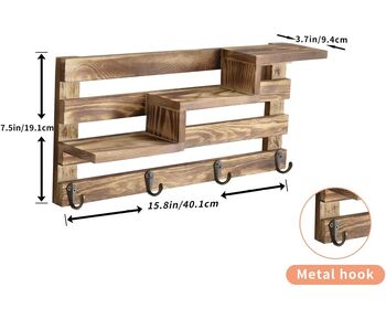 Three Tier Wall Mounted Wood Display Shelf With Hooks, 6 of 6