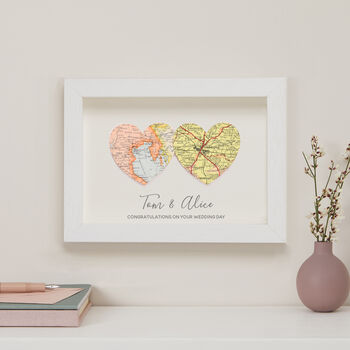 Personalised Map Hearts Wedding Anniversary Card, 3 of 7