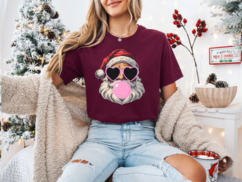 Retro Bubblegum Santa Christmas T Shirt, 3 of 8