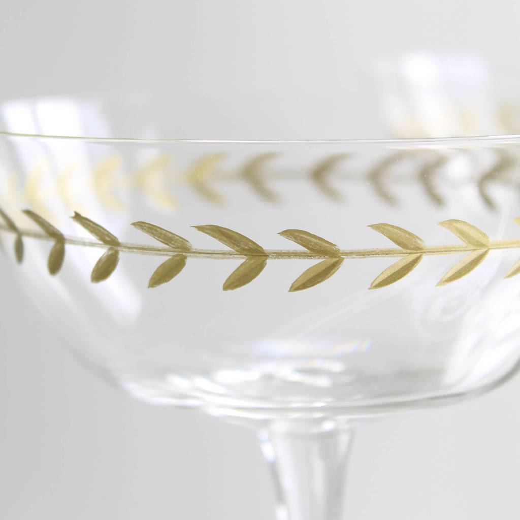 four gold laurel wreath champagne saucers by marquis & dawe