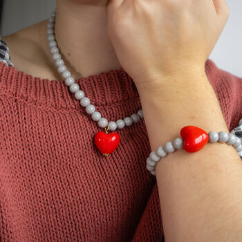 Pastel Grey Bead And Red Heart Bracelet, 3 of 4