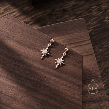 Tiny Blue Opal Aurora Star Dangle Stud Earrings, 3 of 9