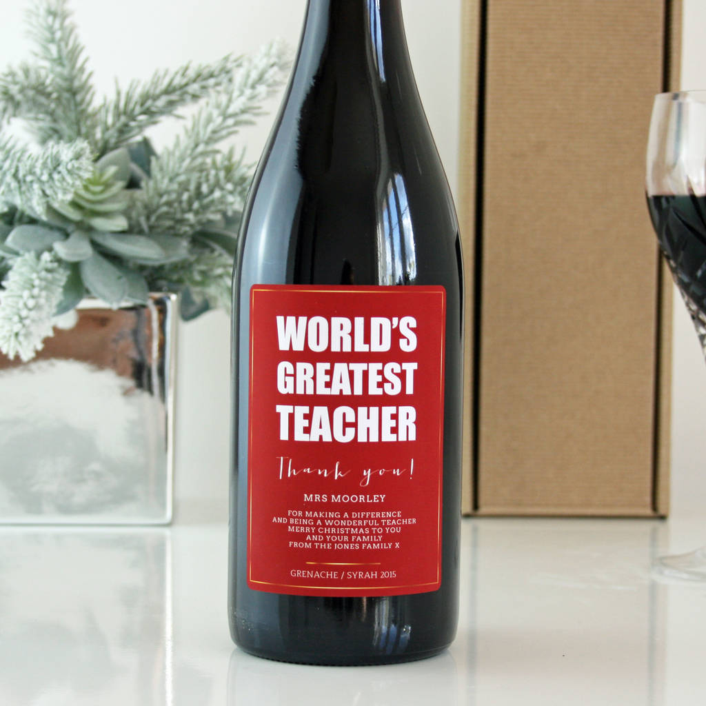 personalised teacher's gift wine by bottle bazaar