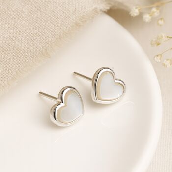 Sterling Silver Mother Of Pearl Heart Stud Earrings – 8mm, 3 of 10