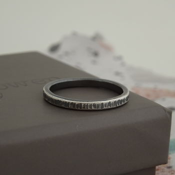 Oxidised Bark Texture Silver Stacking Ring, 2 of 3