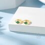 Tiny Rhombus Emerald Green Cz Huggie Hoop In Sterling Silver, thumbnail 5 of 12