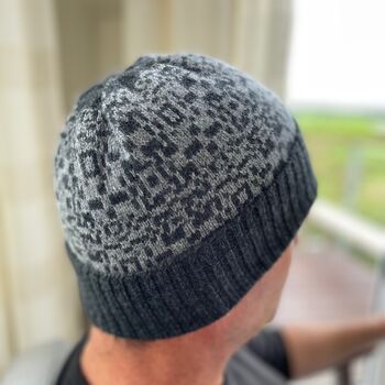 Mens Lambswool Knitted Beanie Hat Geometric Pattern, 7 of 10