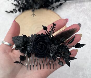 Black Gothic Dried Flower Hair Comb, 2 of 6