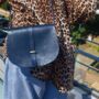 Leather Saddle Bag Loop Closure Crossbody Sam In Navy Blue, thumbnail 2 of 8