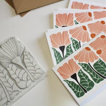 Floral Trio Linocut Notecards Set Of Eight, 7 of 7