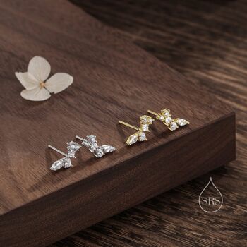 Clear Cz Cluster Stud Earrings In Sterling Silver, 3 of 10