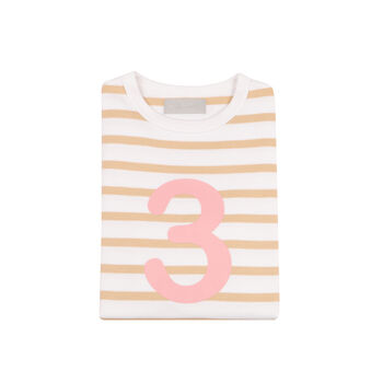 Biscuit + White Breton Striped Number/Age T Shirt Pink, 4 of 6