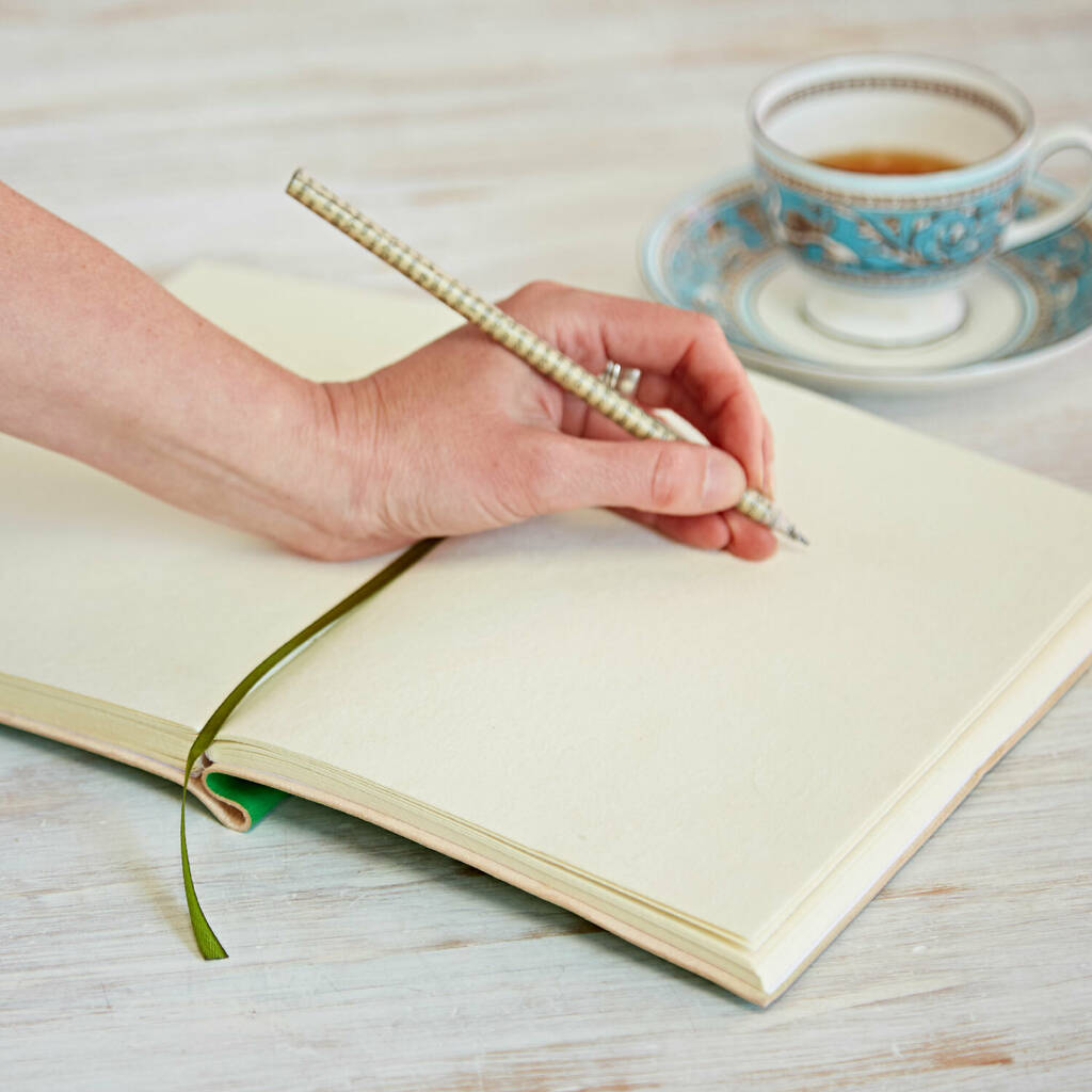 Handcrafted Emerald Green Embossed Leather Notebook By Paper High