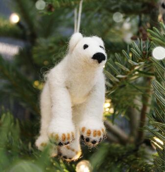 Handmade Needle Felt Polar Bear Hanging Decoration, 2 of 3