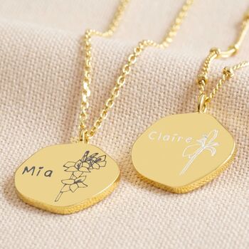 Personalised Gold Birth Flower Organic Shape Necklace, 2 of 12