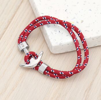 Personalised Mens Red Rope Nautical Anchor Bracelet, 3 of 4
