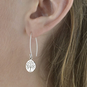Sterling Silver Tree Of Life Earrings On Long Hooks, 2 of 4