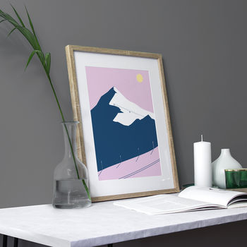 Pink Mountains 03 Fine Art Winter Skiing Print, 3 of 4