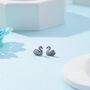 Black Swan Stud Earrings In Sterling Silver, thumbnail 5 of 9