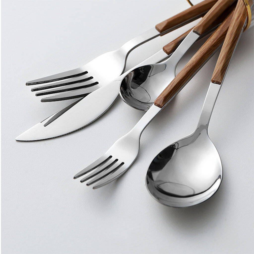 Stainless Steel And Faux Wood Cutlery Set, 1 of 10