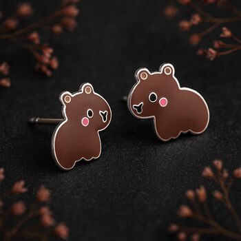 Girls Sterling Silver Capybara Stud Earrings, 3 of 6