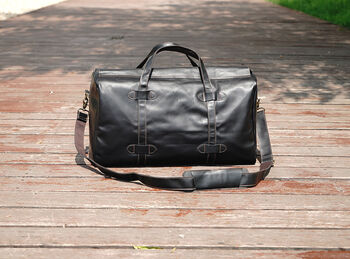Genuine Leather Holdall With Stitched Detail, 3 of 12