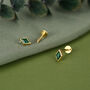 Sterling Silver Emerald Green Cz Rhombus 16 G Flat Back Labret Earrings, thumbnail 4 of 11