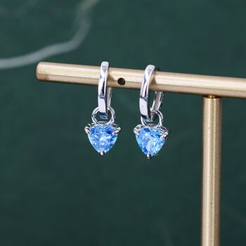 Sterling Silver Aquamarine Blue Trillion Cut Cz Hoop Earrings, 3 of 11