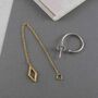 Diamond Geometric Gold Stud Hoop Chain Earrings, thumbnail 3 of 4