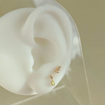 14k Solid Gold Opal Dangle Labret Stud Earring, 6 of 6