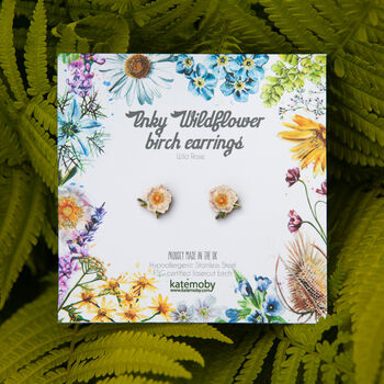 Inky Wild Rose Wildflower Birch Stud Earrings, 10 of 11