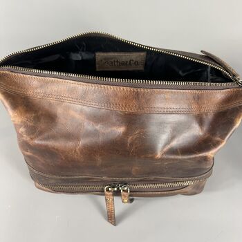 Cognac Leather Open Top Wash Bag, 7 of 9