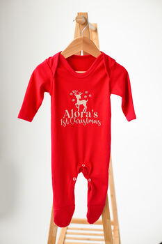 Little Pudding Embroidered Personalised Christmas Babygro Sleepsuit, 5 of 7