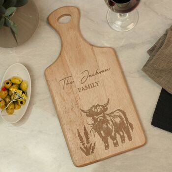 Personalised Highland Cow Paddle Chopping Board, 2 of 3