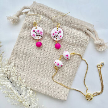 Handmade Cherry Blossom Clay Jewellery Set, 2 of 3