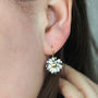 Two Tone Sterling Silver Large Daisy Drop Earrings, thumbnail 3 of 6