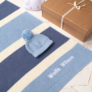 Baby Boys Blue And Cream Candy Stripe Blanket, 3 of 11
