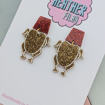 Gold Turkey Glitter Christmas Resin Earrings, 2 of 4