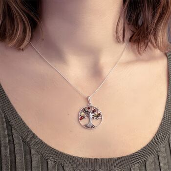 Personalised Oxidised Sterling Silver Baltic Amber Tree Of Life Necklace, 2 of 10