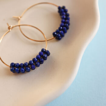 Real Lapis Lazuli Beaded Hoop Earrings, 5 of 6