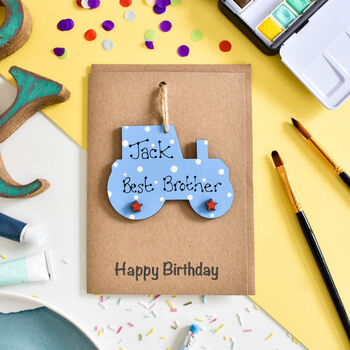 Personalised Brother Tractor Birthday Card Wooden, 2 of 5