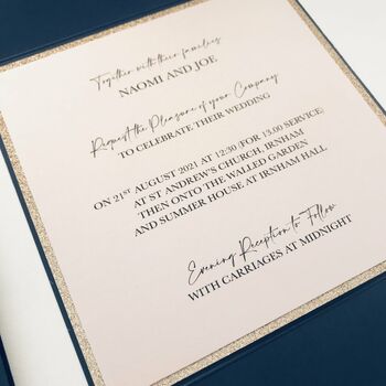 Navy And Blush Pink Bunny Tails Wedding Invitation, 5 of 7