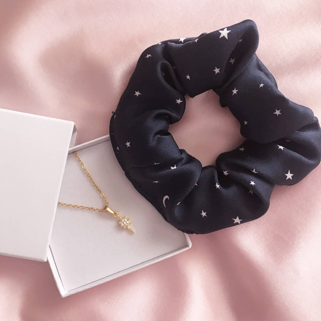 Navy Star Silk Scrunchie And Necklace Set, 1 of 5