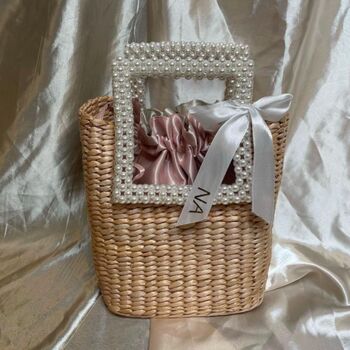 Personalised Straw And Pearl Bag With Bow, 7 of 7