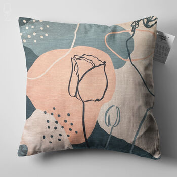 Cushion Cover With Pink And Blue Grey Abstract Rose, 5 of 7