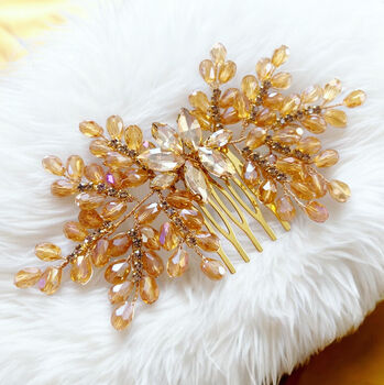Champagne Gold Bow Hair Comb, 4 of 5