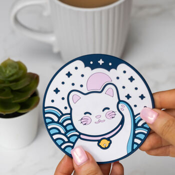 Thinking Of You Gift Card With Lucky Cat Pvc Coaster, 2 of 4