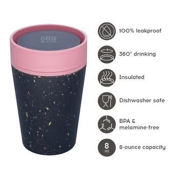 Leak Proof Reusable Cup 8oz Black And Giggle Pink, 2 of 6